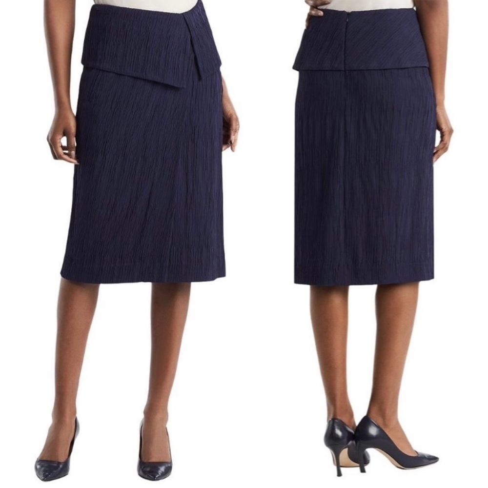 MM LaFleur Womens Montgomery Pleat Jersey Skirt Sz 4 Blue Textured Career Chic